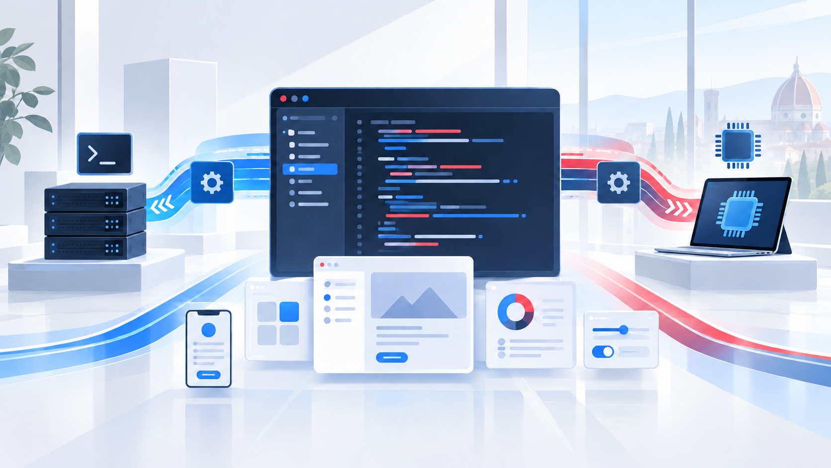 Ambiente de desenvolvimento abstrato conectado a compiladores para servidor Linux e arquitetura ARM, com módulos de interfaces modernas